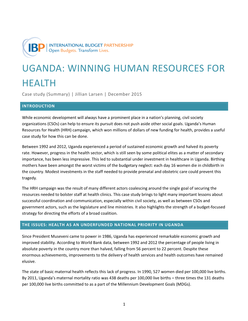 Uganda: Winning Human Resources for Health