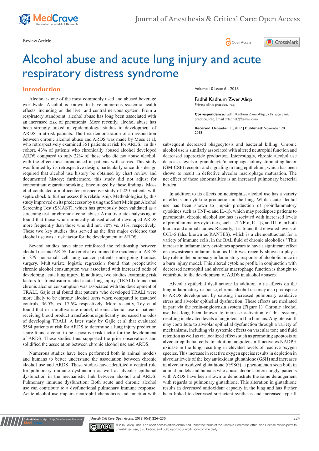 Alcohol Abuse and Acute Lung Injury and Acute Respiratory Distress