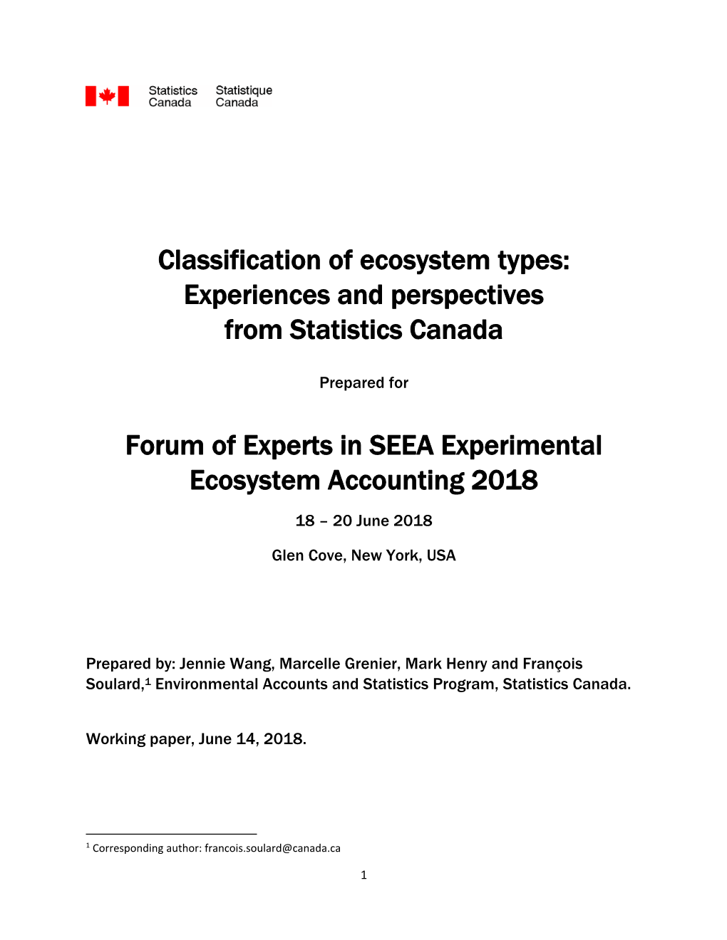 Classification of Ecosystem Types: Experiences and Perspectives from Statistics Canada