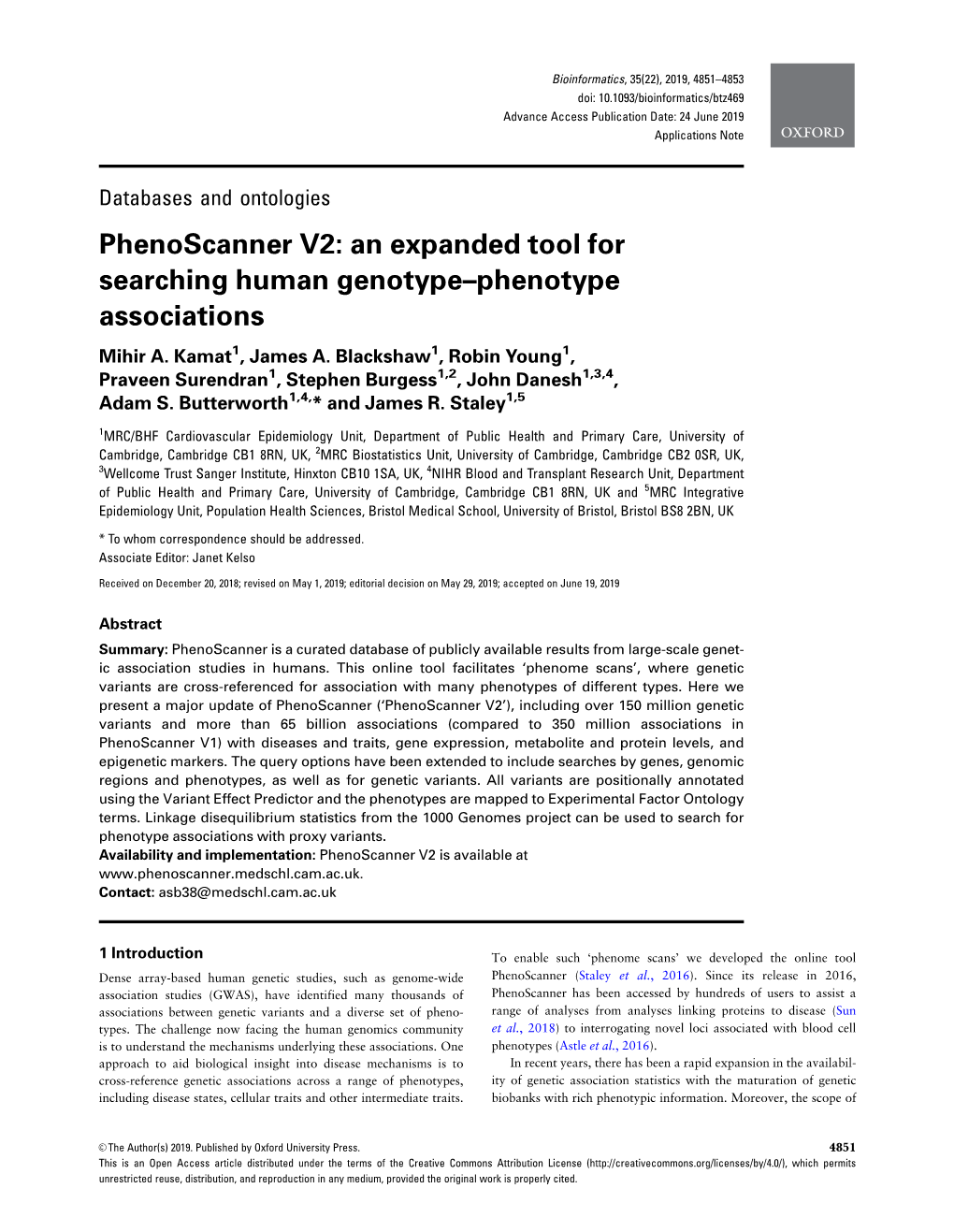 Phenoscanner V2: an Expanded Tool for Searching Human Genotype–Phenotype Associations Mihir A