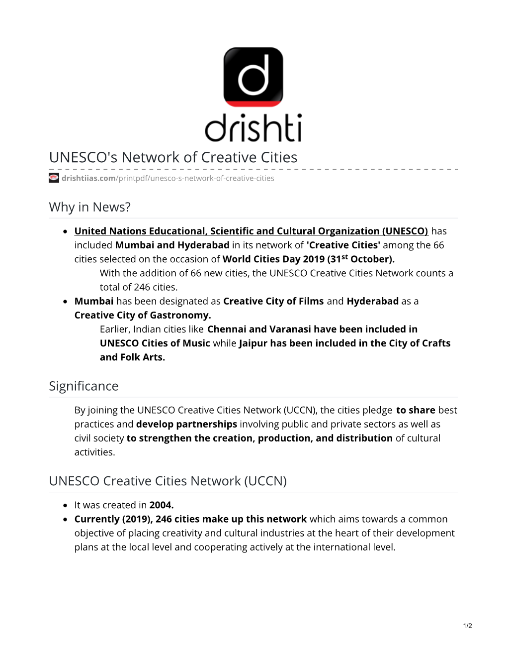 UNESCO's Network of Creative Cities