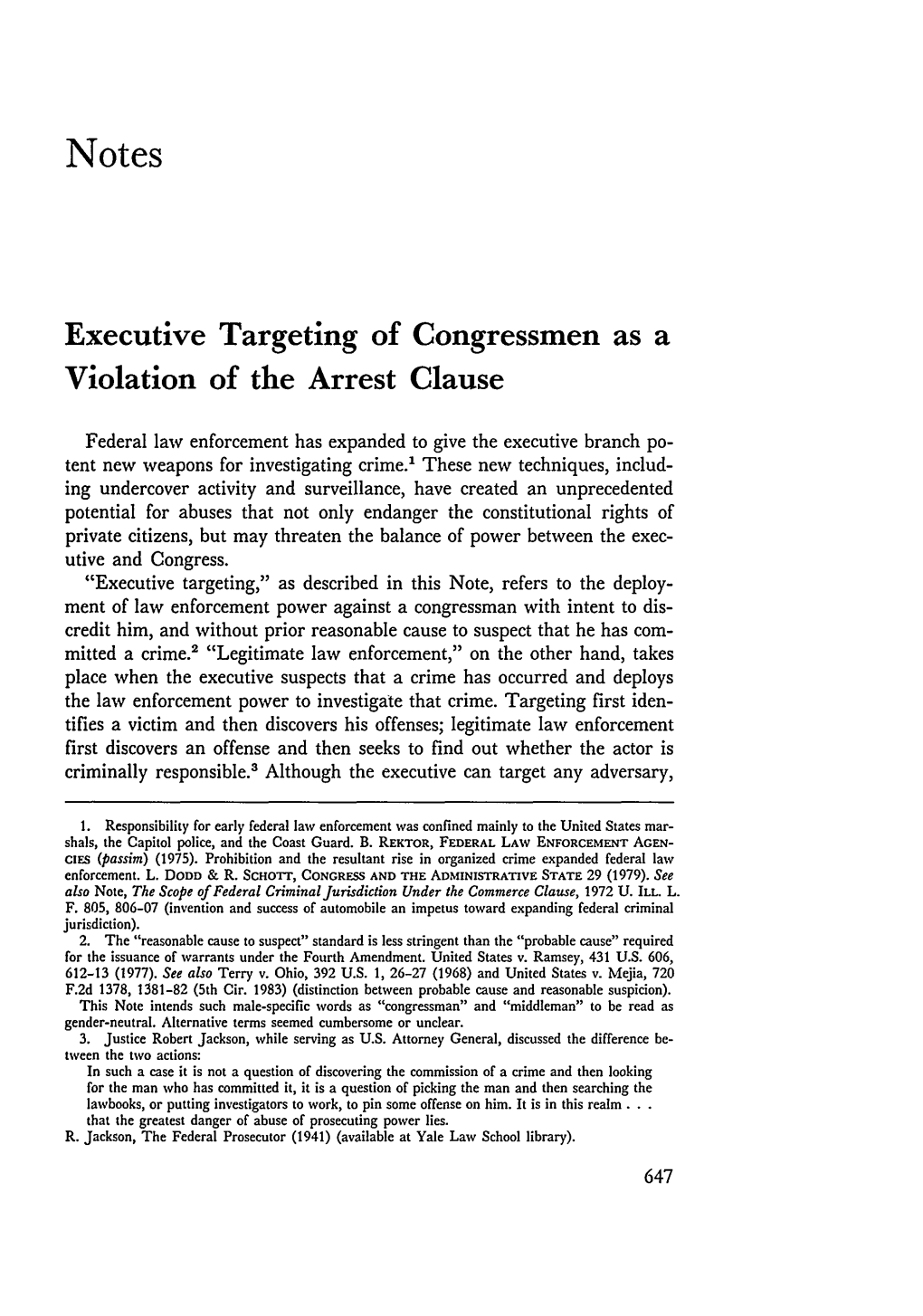 Executive Targeting of Congressmen As a Violation of the Arrest Clause