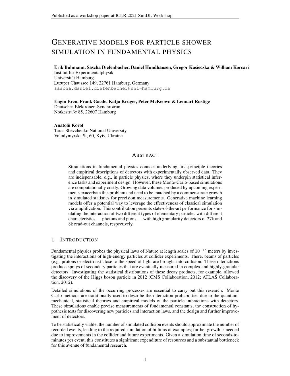 Generative Models for Particle Shower Simulation in Fundamental Physics