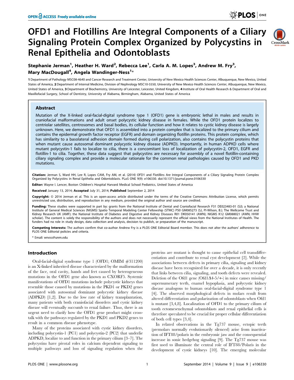 OFD1 and Flotillins Are Integral Components of a Ciliary Signaling Protein Complex Organized by Polycystins in Renal Epithelia and Odontoblasts