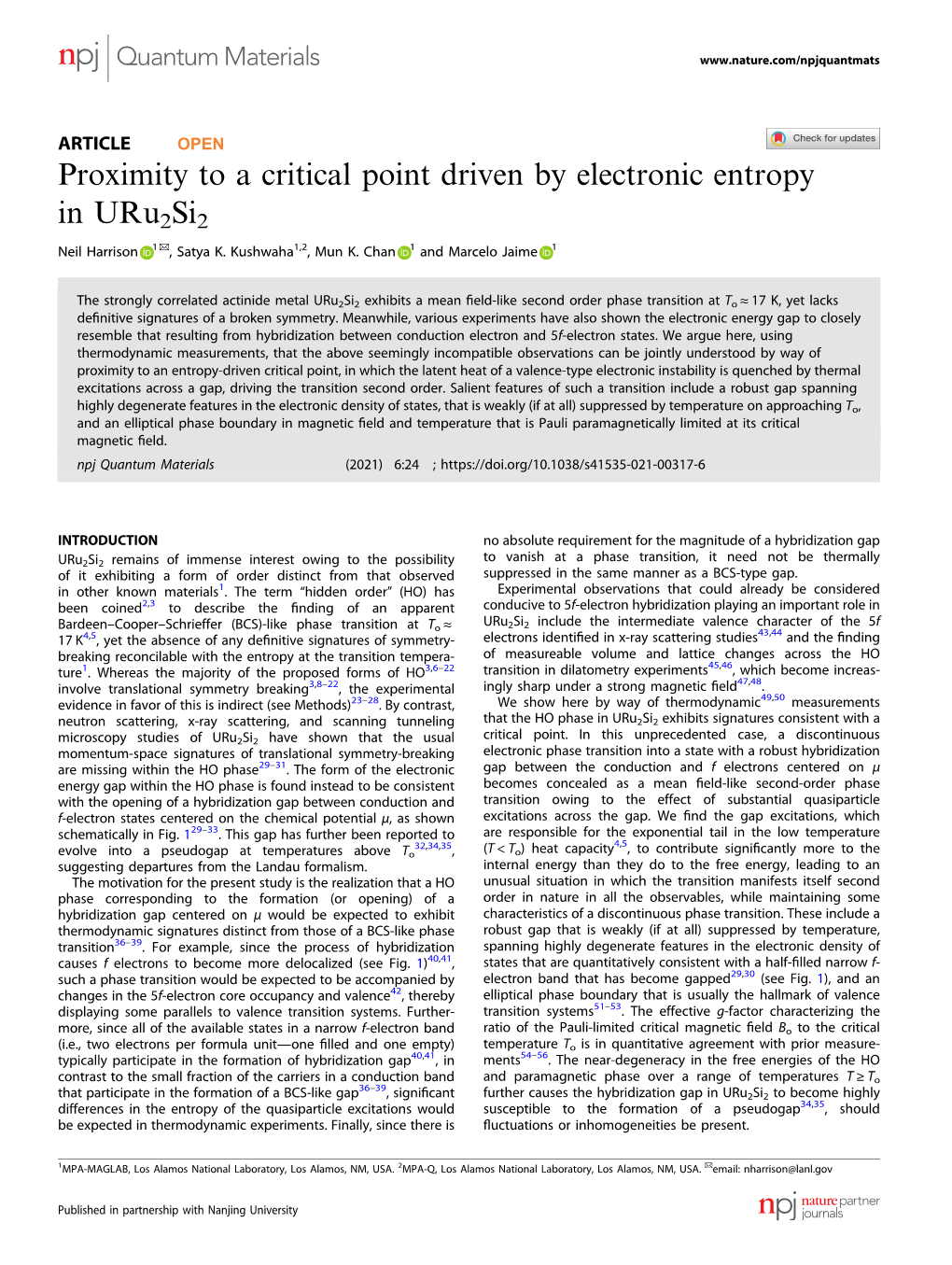 Proximity to a Critical Point Driven by Electronic Entropy in Uru2si2