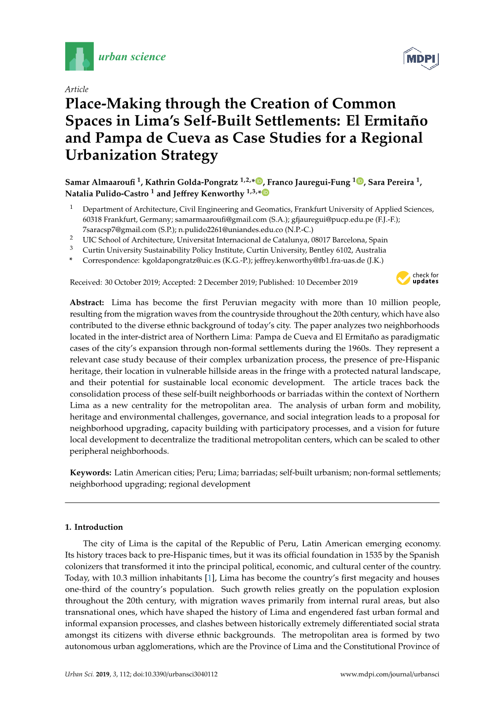 El Ermitaño and Pampa De Cueva As Case Studies for a Regional Urbanization Strategy