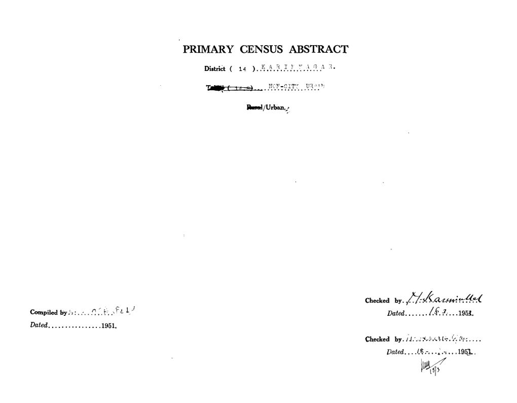 Primary Census Abstract, Kareemnagar