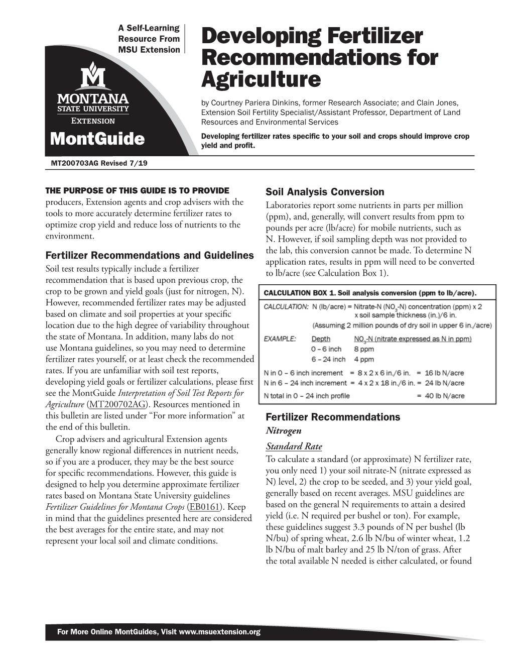 Developing Fertilizer Recommendations for Agriculture