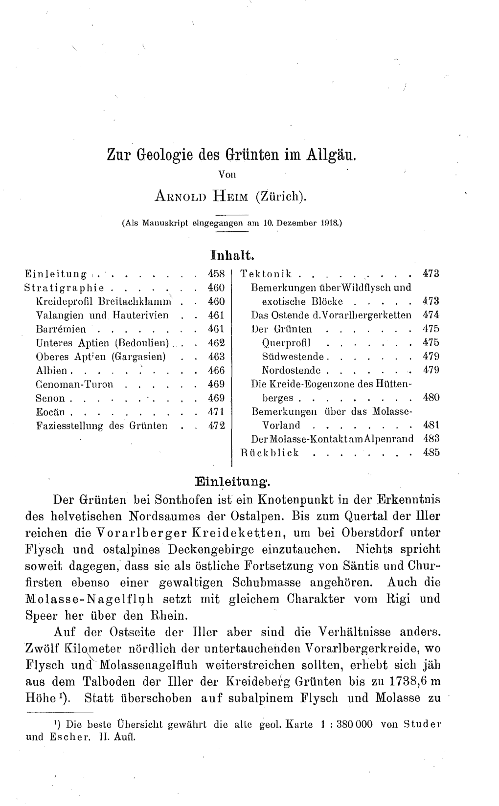 Zur Geologie Des Grünten Im Allgäu. Von