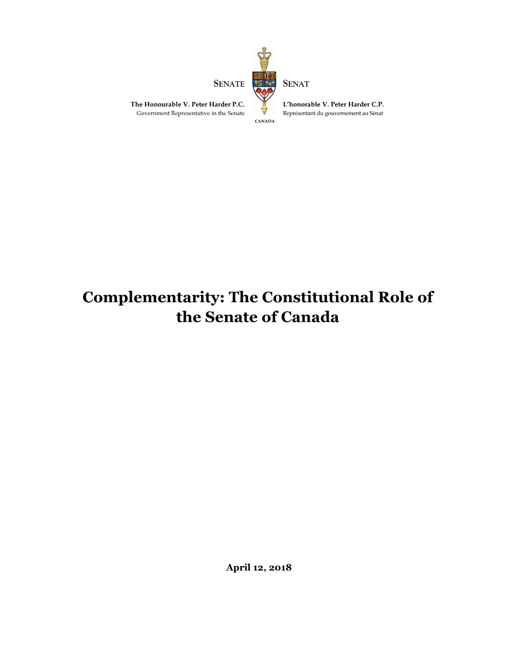 Complementarity: the Constitutional Role of the Senate of Canada