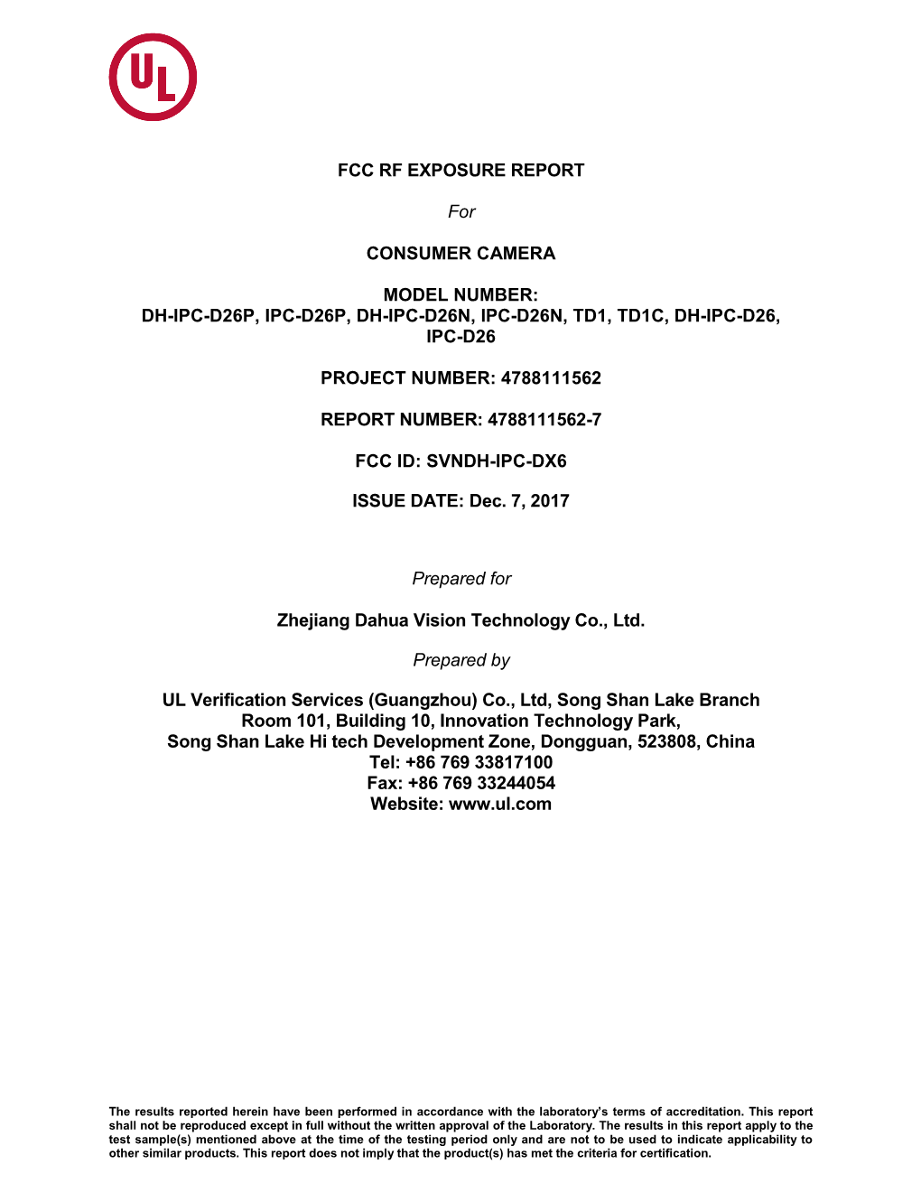 FCC RF EXPOSURE REPORT for CONSUMER CAMERA