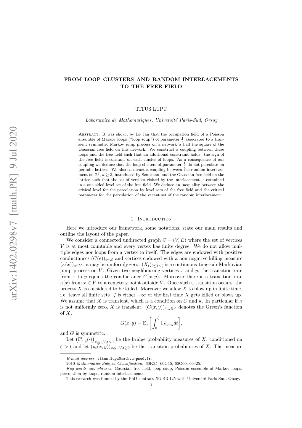 Arxiv:1402.0298V7 [Math.PR] 9 Jul 2020 V Uppoeson Process Jump ( Il De O Op Rmavre Oisl.Teegsaeen Are Edges the Itself