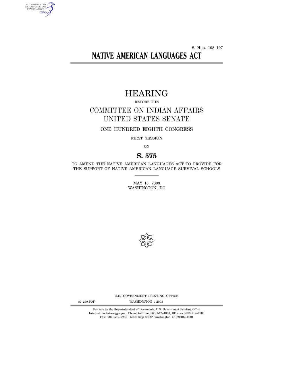 Native American Languages Act Hearing