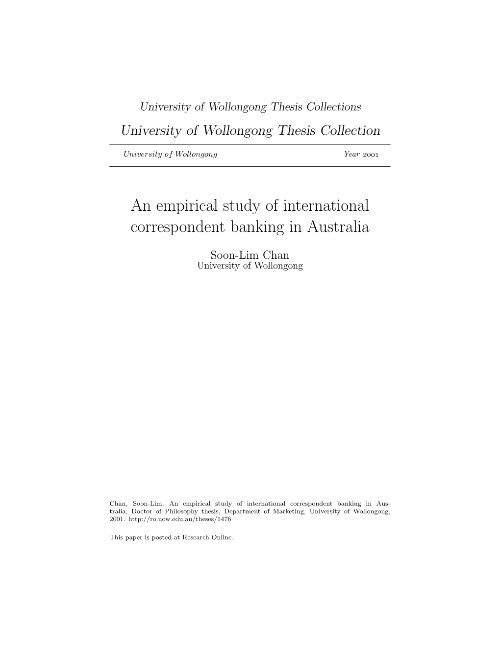 An Empirical Study of International Correspondent Banking in Australia