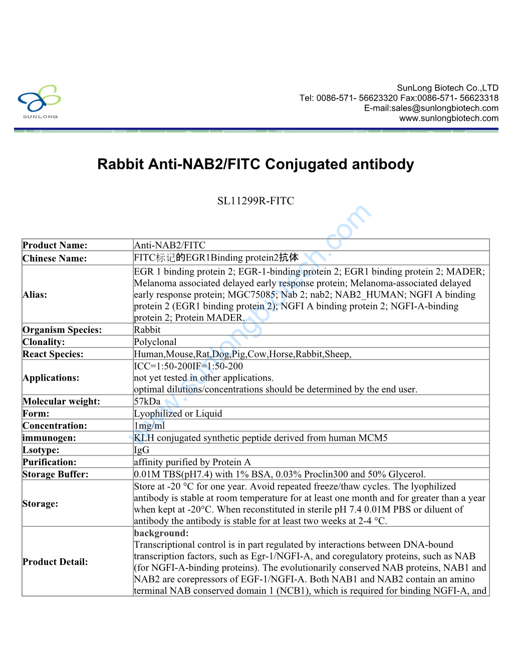 Rabbit Anti-NAB2/FITC Conjugated Antibody