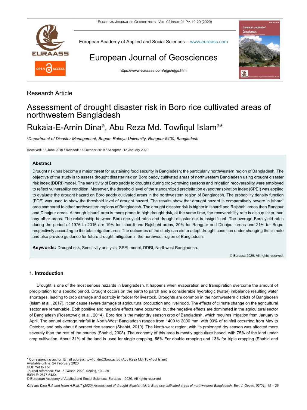 European Journal of Geosciences - Vol