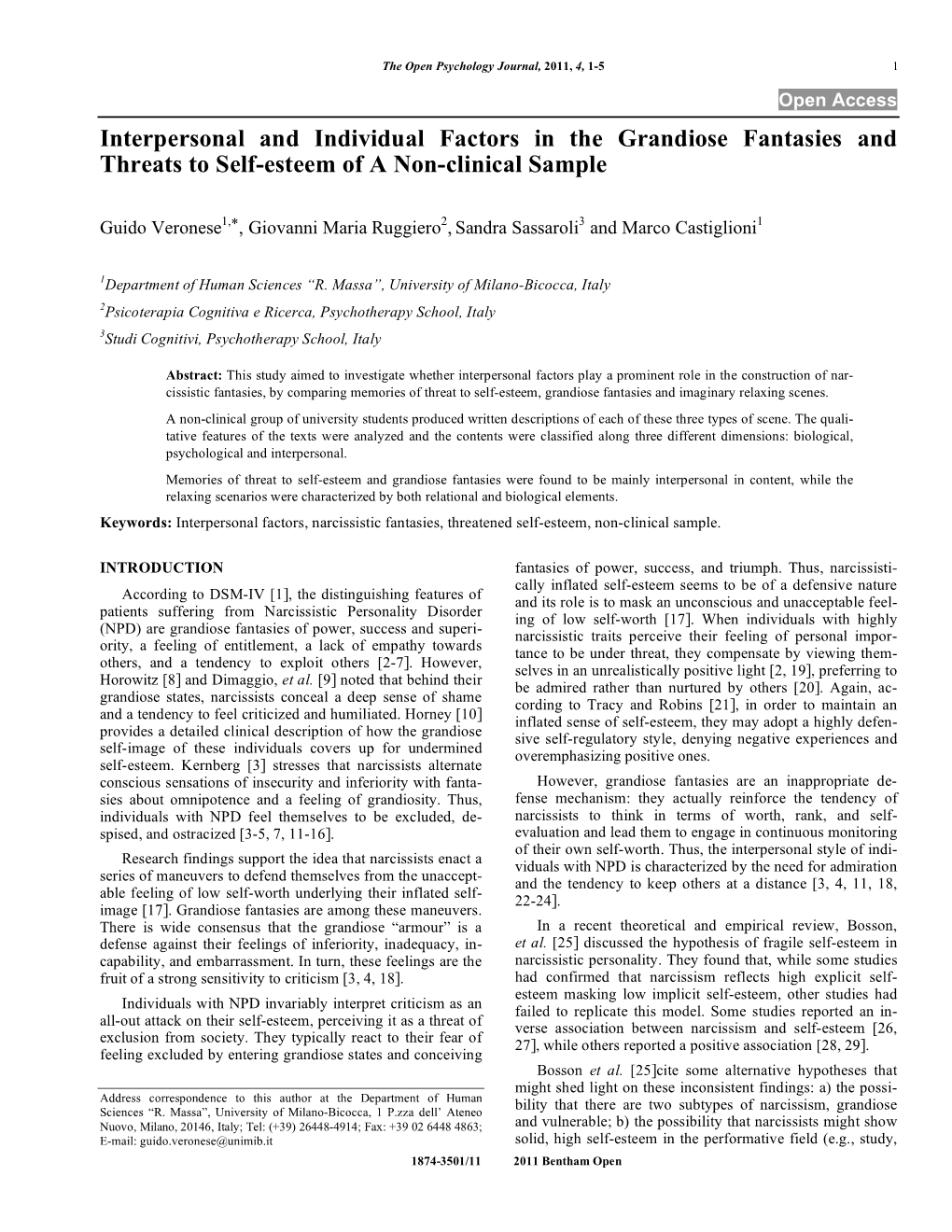 Interpersonal and Individual Factors in the Grandiose Fantasies and Threats to Self-Esteem of a Non-Clinical Sample