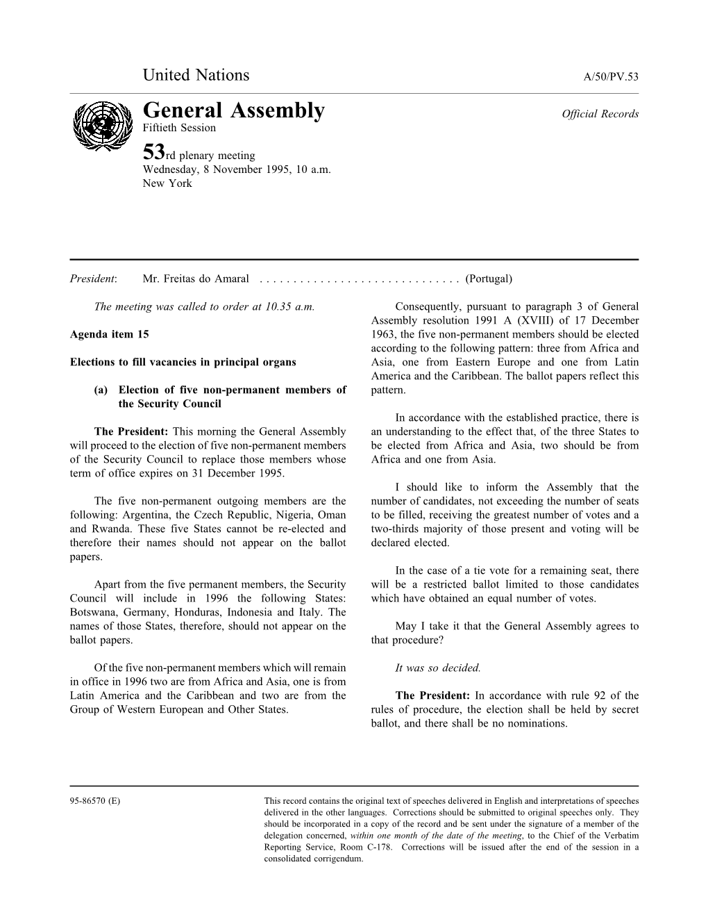 General Assembly Official Records Fiftieth Session