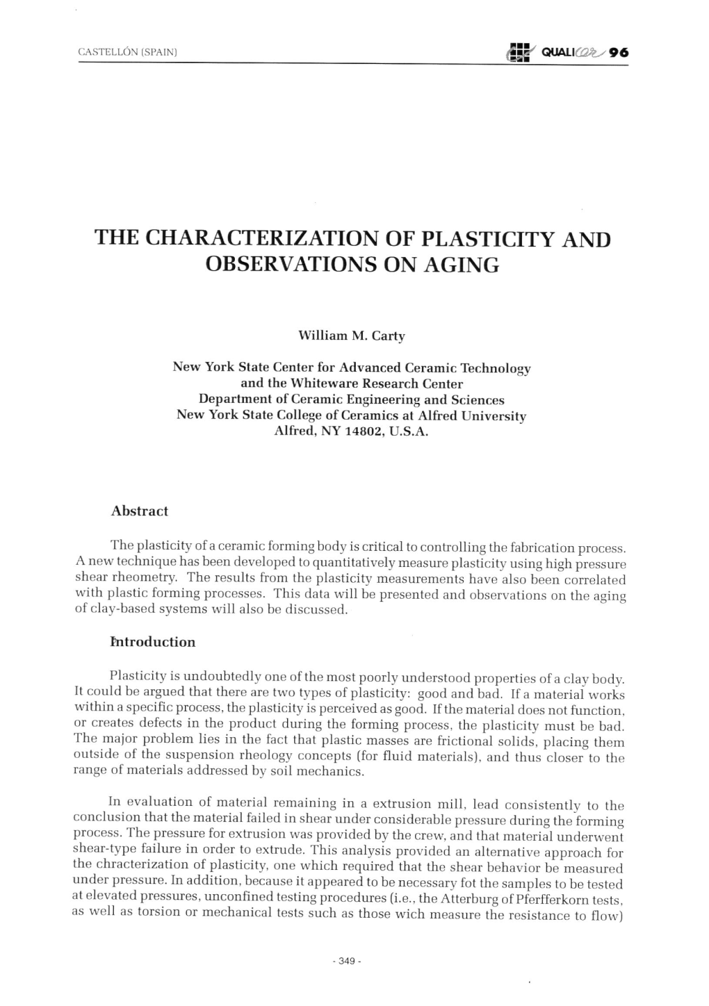 The Characterization of Plasticity and Observations Onaging