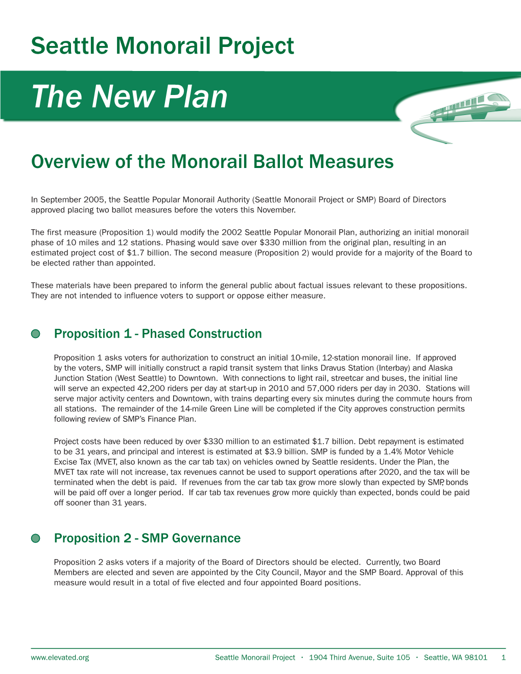 Seattle Monorail Project the New Plan