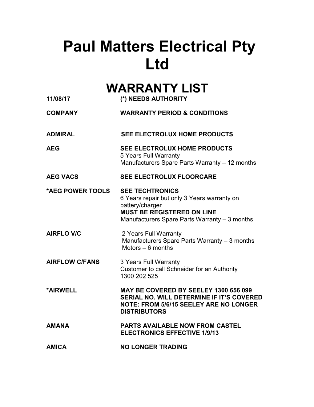 Paul Matters Electrical Pty Ltd