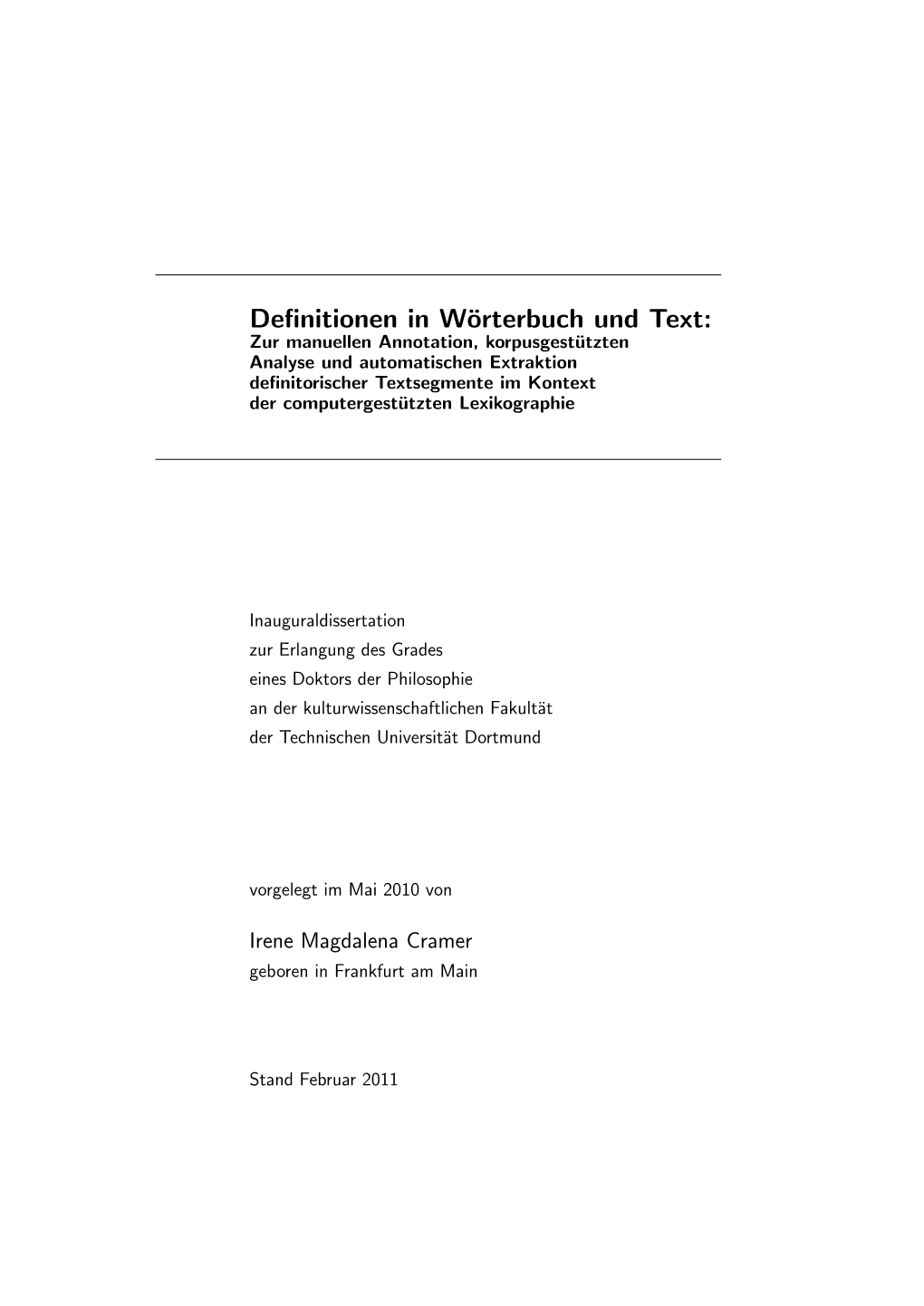 Definitionen in Wörterbuch Und Text