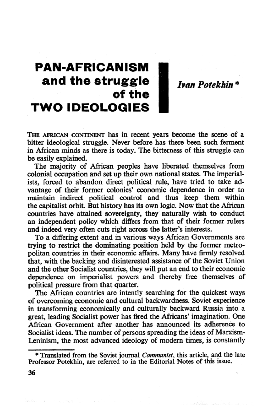 PAN-AFRICANISM and the Struggle of the TWO IDEOLOGIES