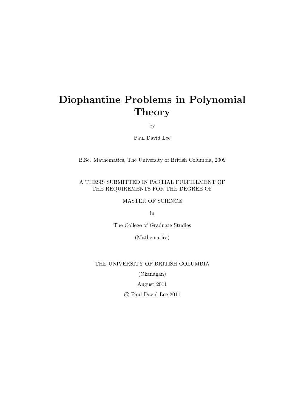 Diophantine Problems in Polynomial Theory