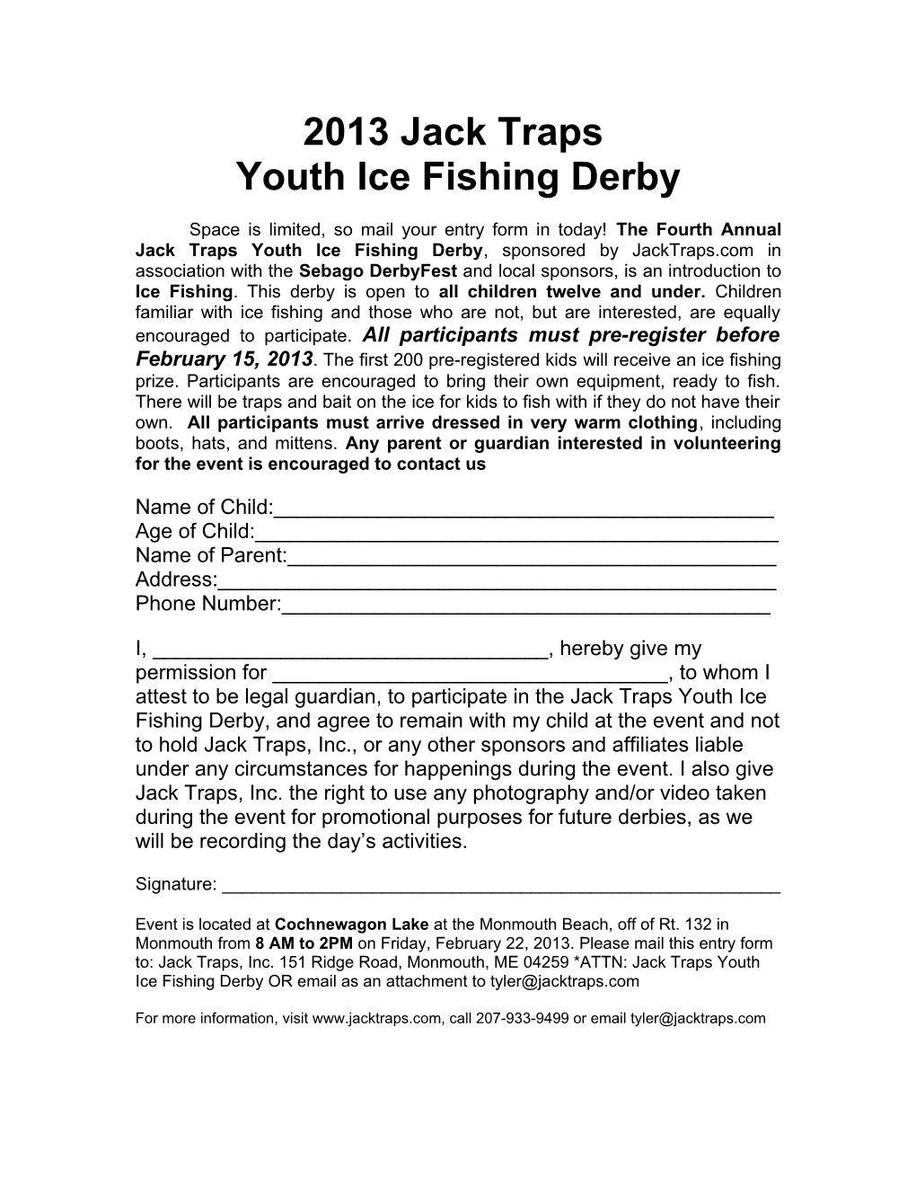 Youth Ice Fishing Derby