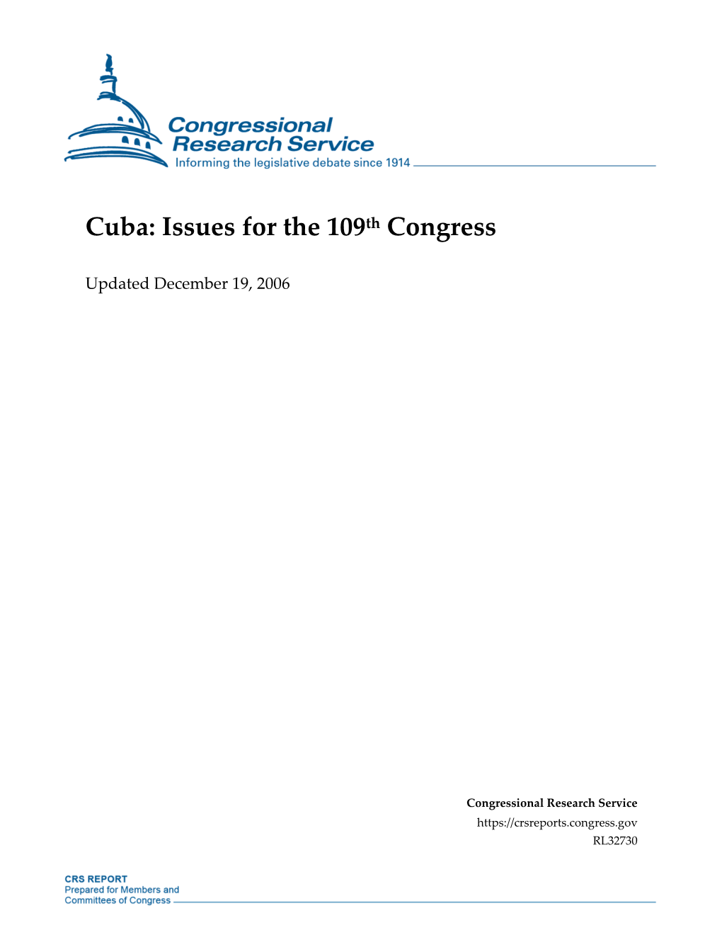 Cuba: Issues for the 109Th Congress