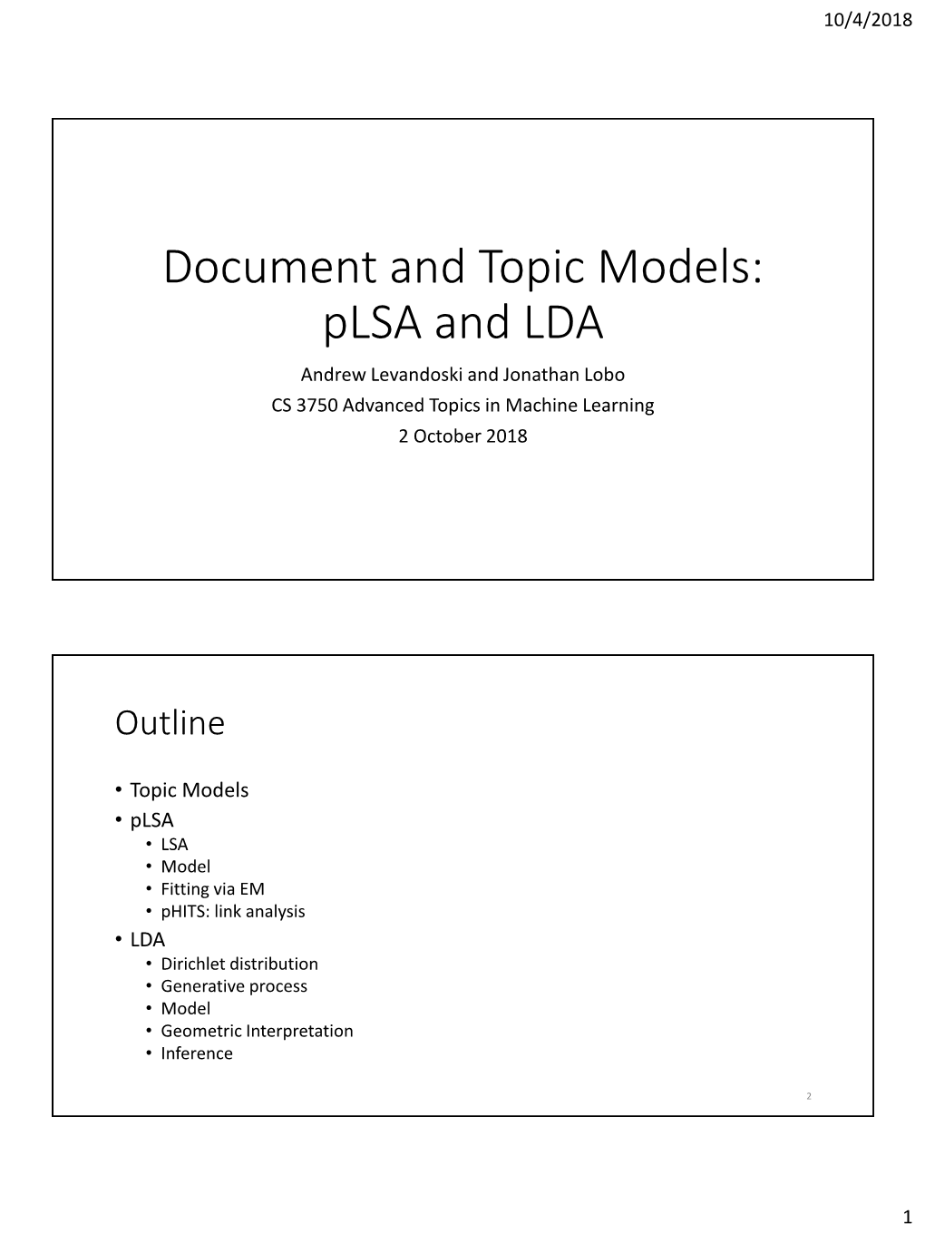 Document and Topic Models: Plsa