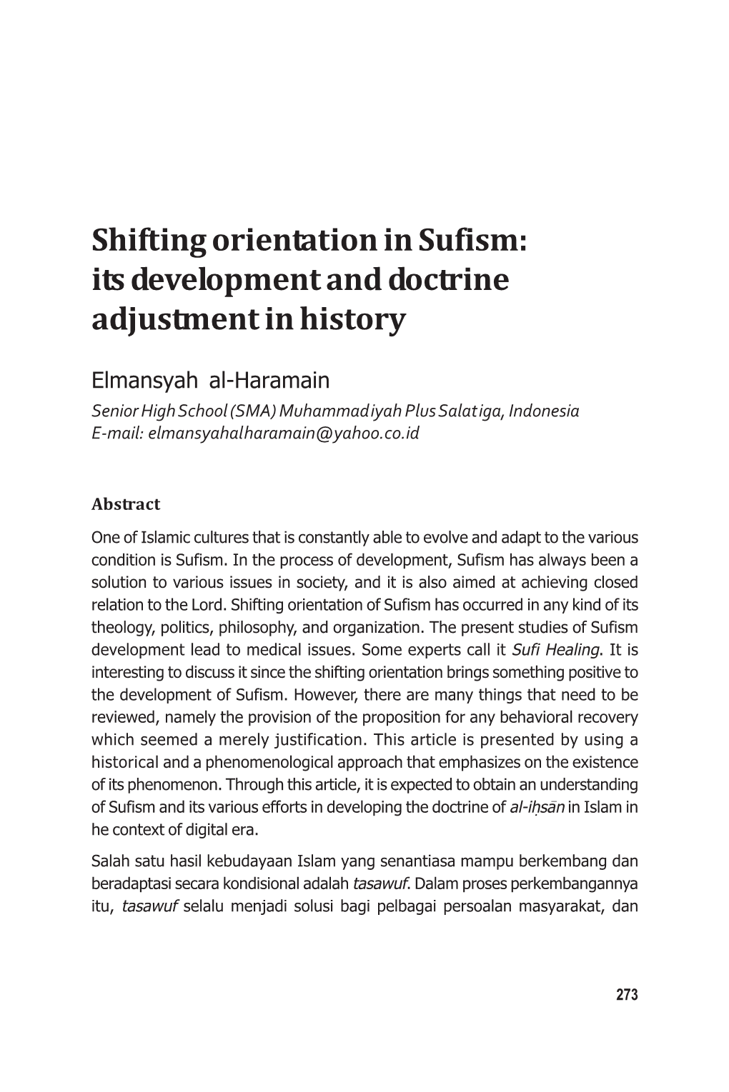 Shifting Orientation in Sufism: Its Development and Doctrine Adjustment in History