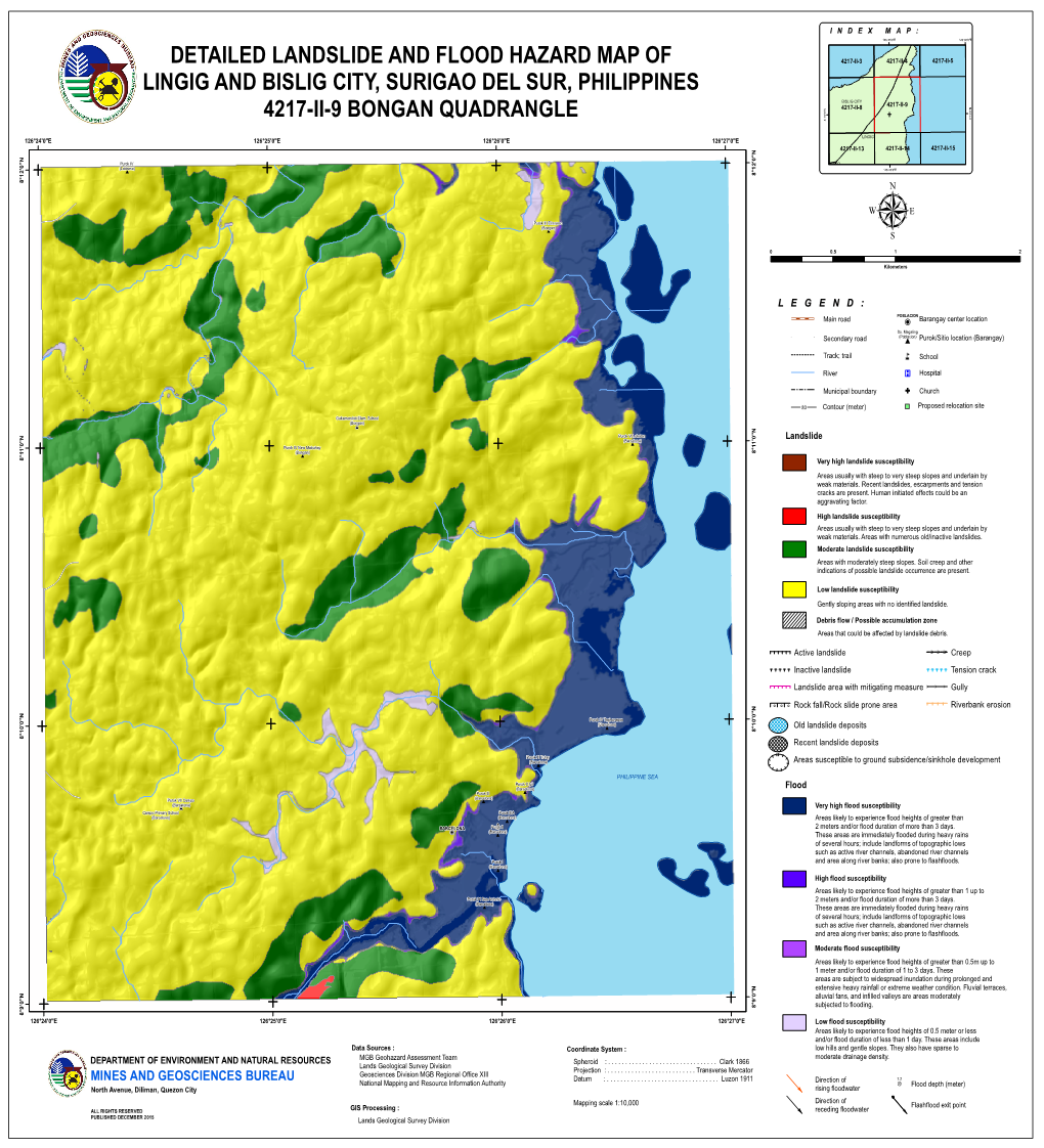 Detailed Landslide and Flood Hazard Map of Lingig and Bislig City, Surigao Del Sur, Philippines 4217-Ii-9 Bongan Quadrangle