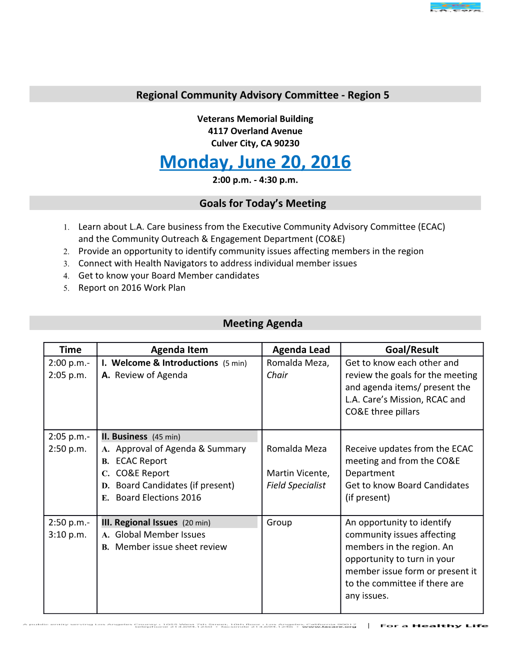 Regional Community Advisory Committee - Region 5