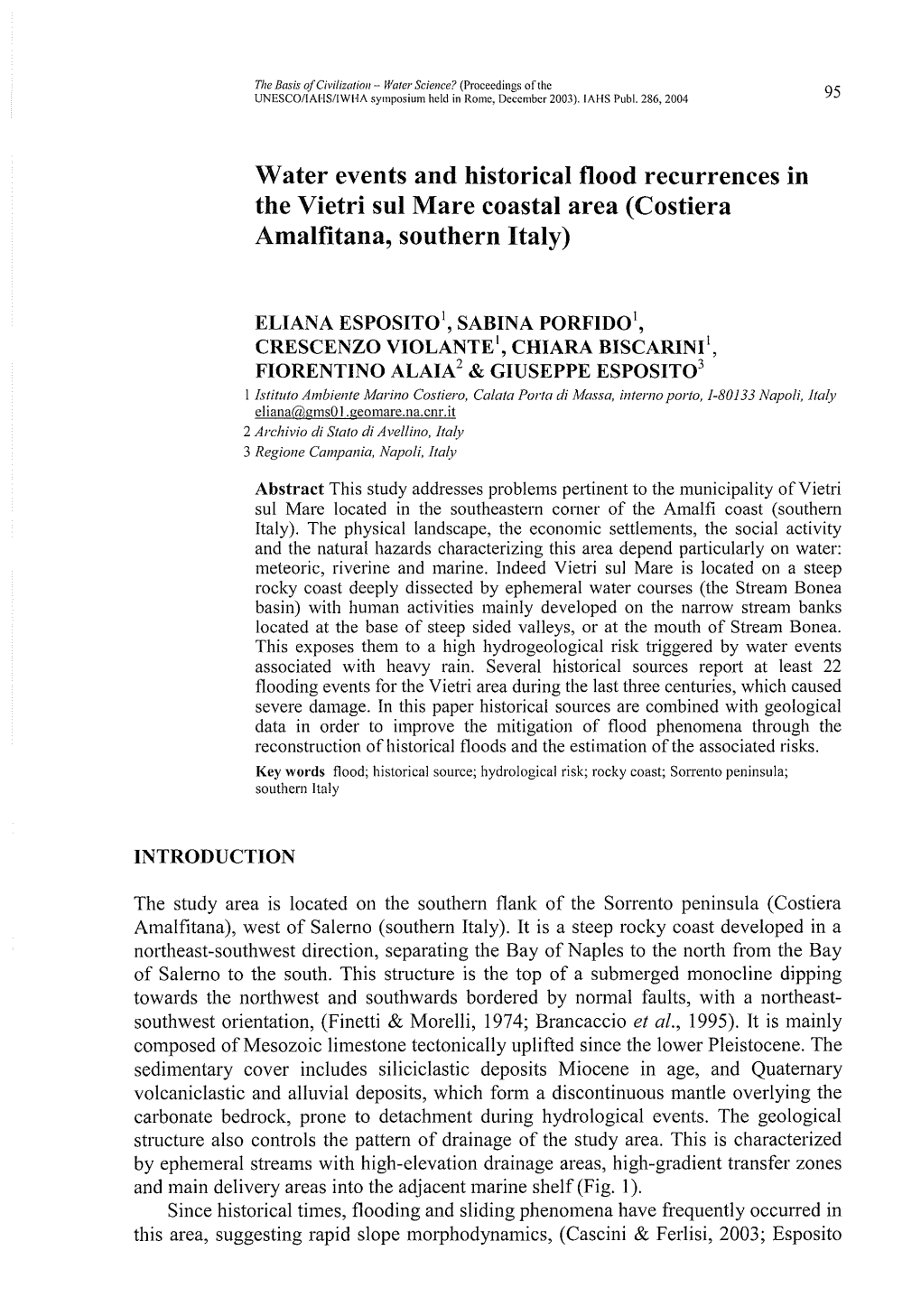 Water Events and Historical Flood Recurrences in the Vietri Sul Mare Coastal Area (Costiera Amalfitana, Southern Italy)