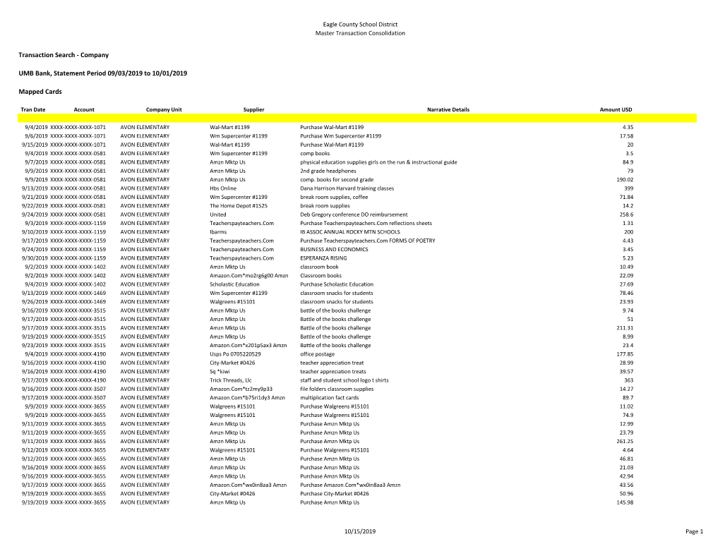 Company UMB Bank, Statement Period 09/03/2019 to 10/01/2019