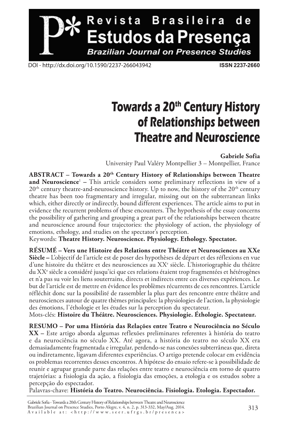 Towards a 20Th Century History of Relationships Between Theatre and Neuroscience