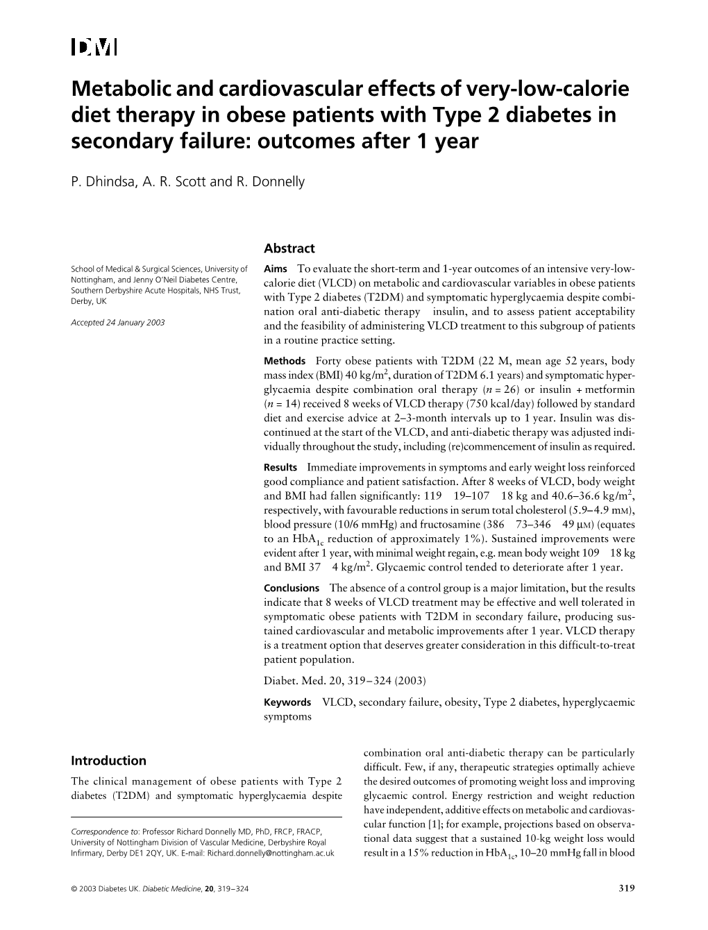 Metabolic and Cardiovascular Effects of Very-Low-Calorie Diet Therapy In