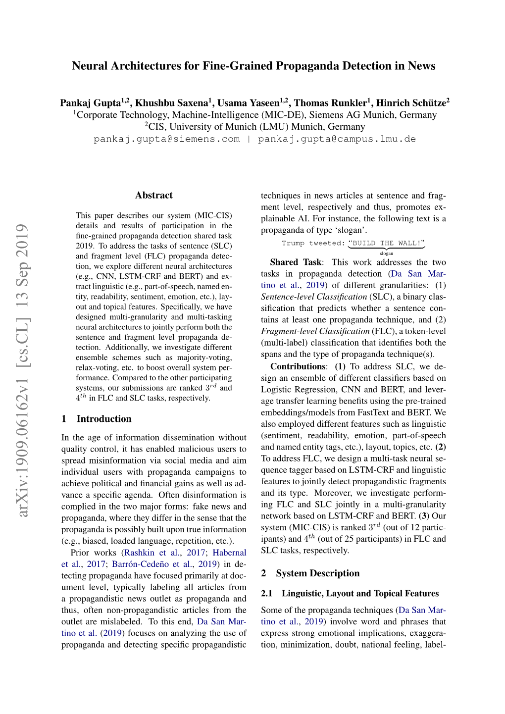 Neural Architectures for Fine-Grained Propaganda Detection in News