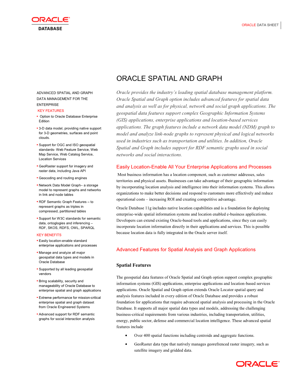 Oracle Spatial and Graph Data Sheet
