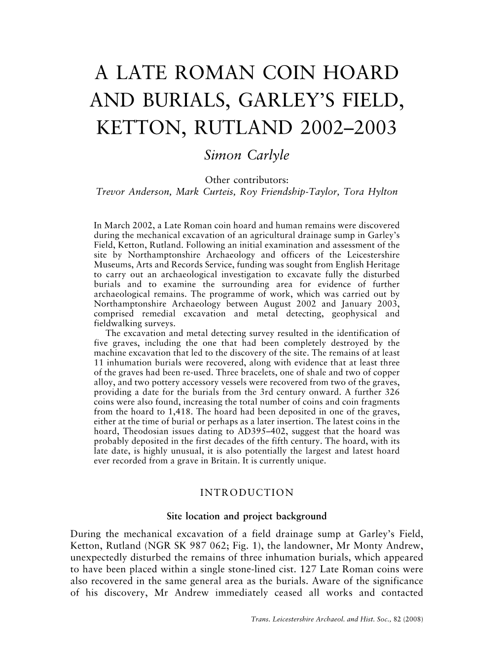 A Late Roman Coin Hoard and Burials, Garley's Field, Ketton, Rutland Pp