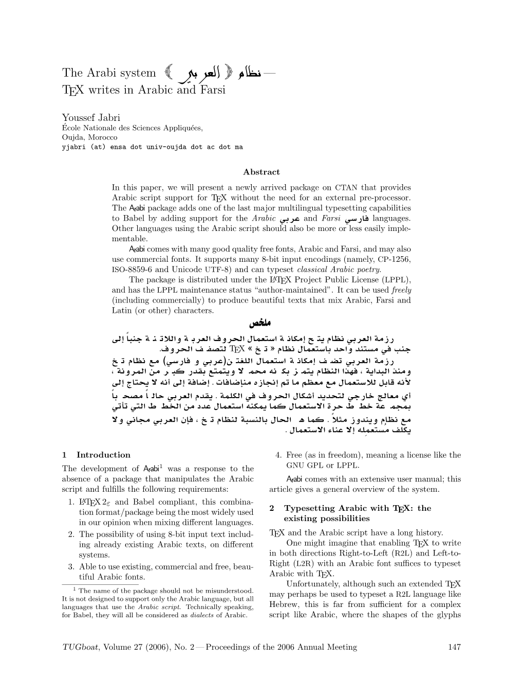 The Arabi System — TEX Writes in Arabic and Farsi