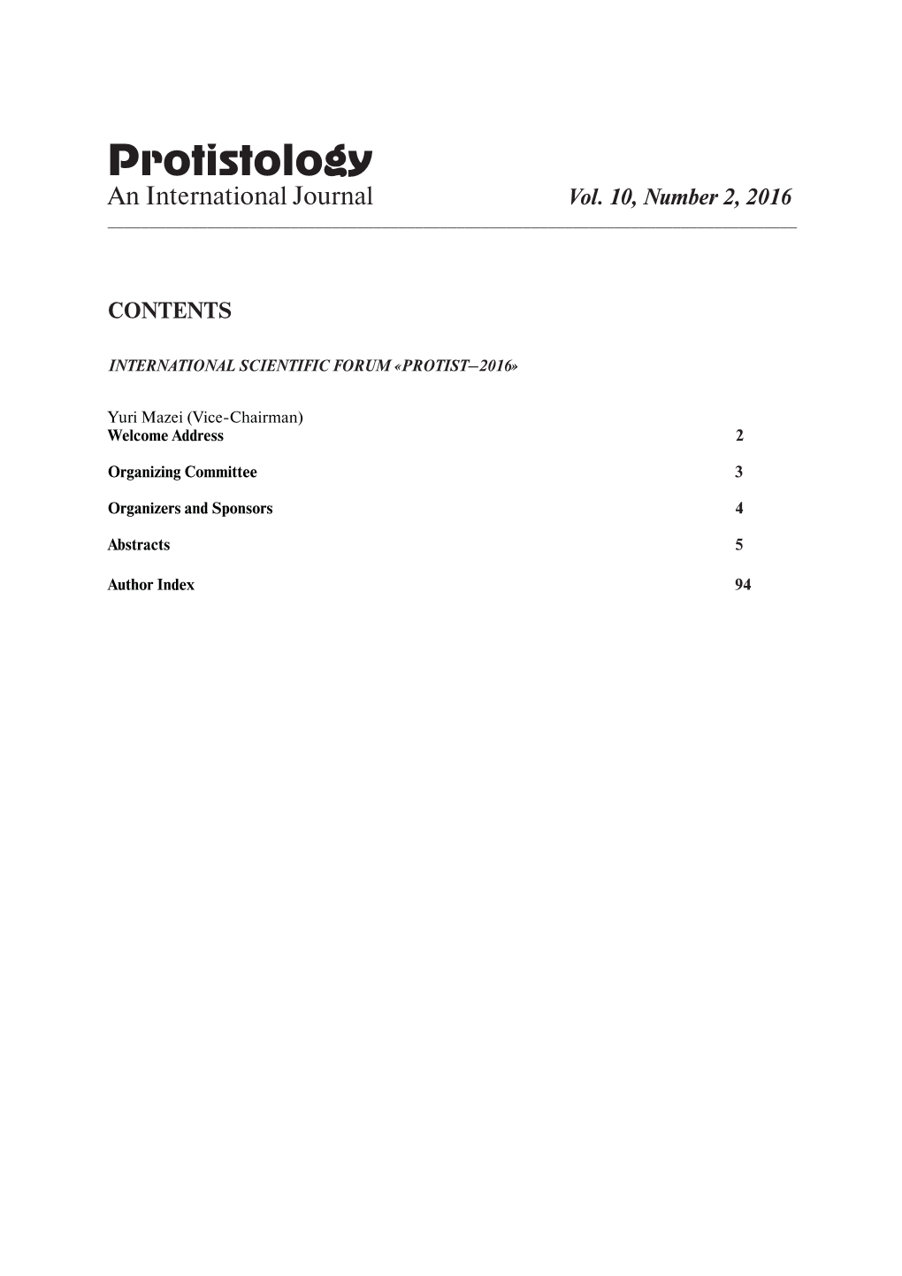 Protistology an International Journal Vol