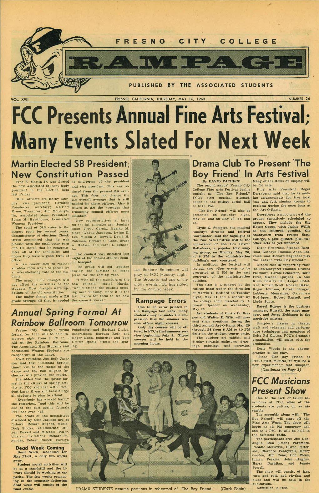 S Slated for Next Week Martin Elected 5B President; Drama Club to Present'the New Constitution Passed Boy Friend' Ln Arts Festival Fred K