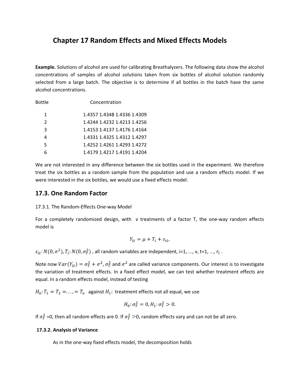 Chapter 17 Random Effects and Mixed Effects Models