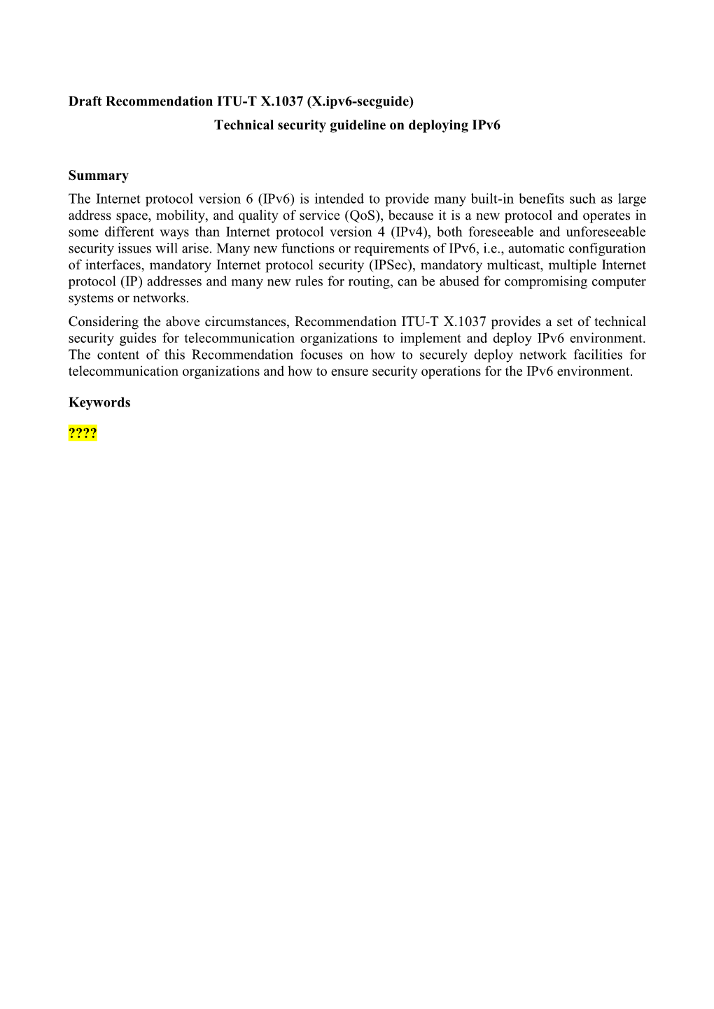 Technical Security Guideline on Deploying Ipv6