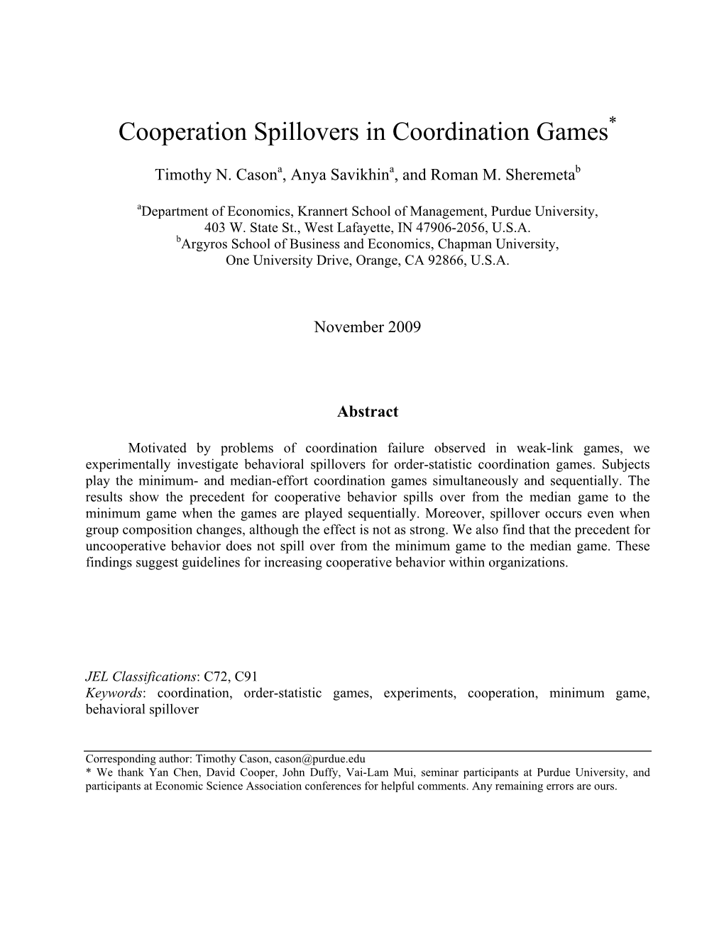 Cooperation Spillovers in Coordination Games*