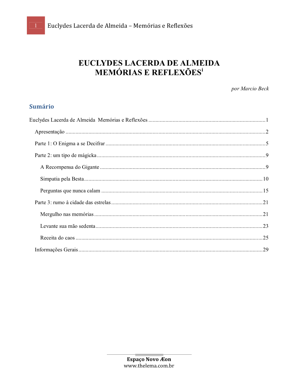 EUCLYDES LACERDA DE ALMEIDA MEMÓRIAS E Reflexõesi