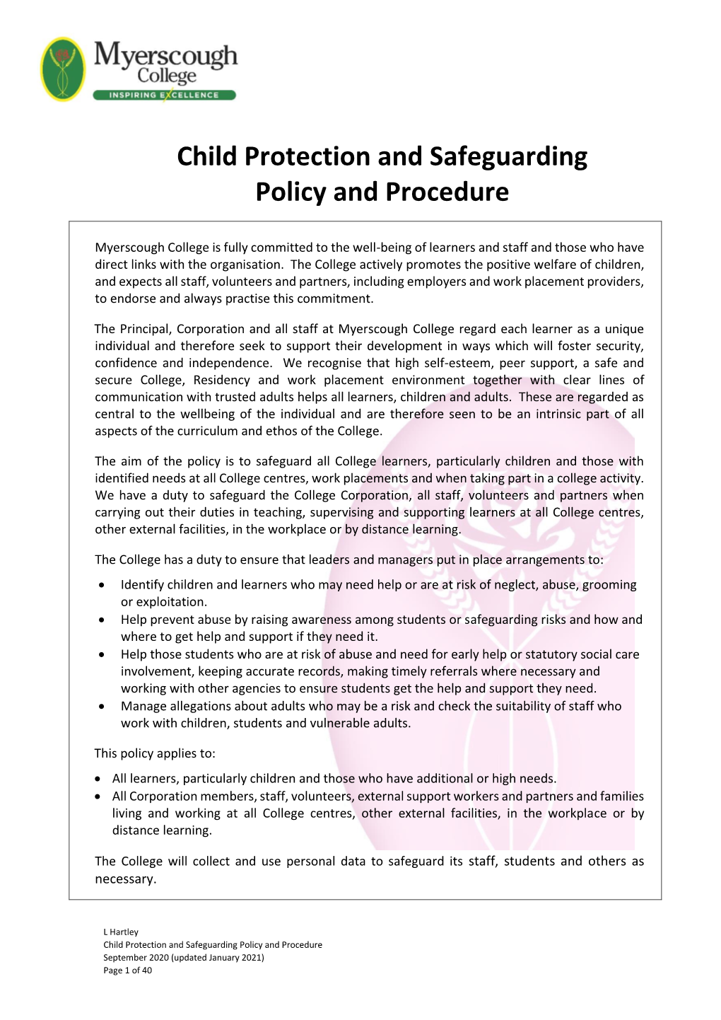 Child Protection and Safeguarding Policy and Procedure