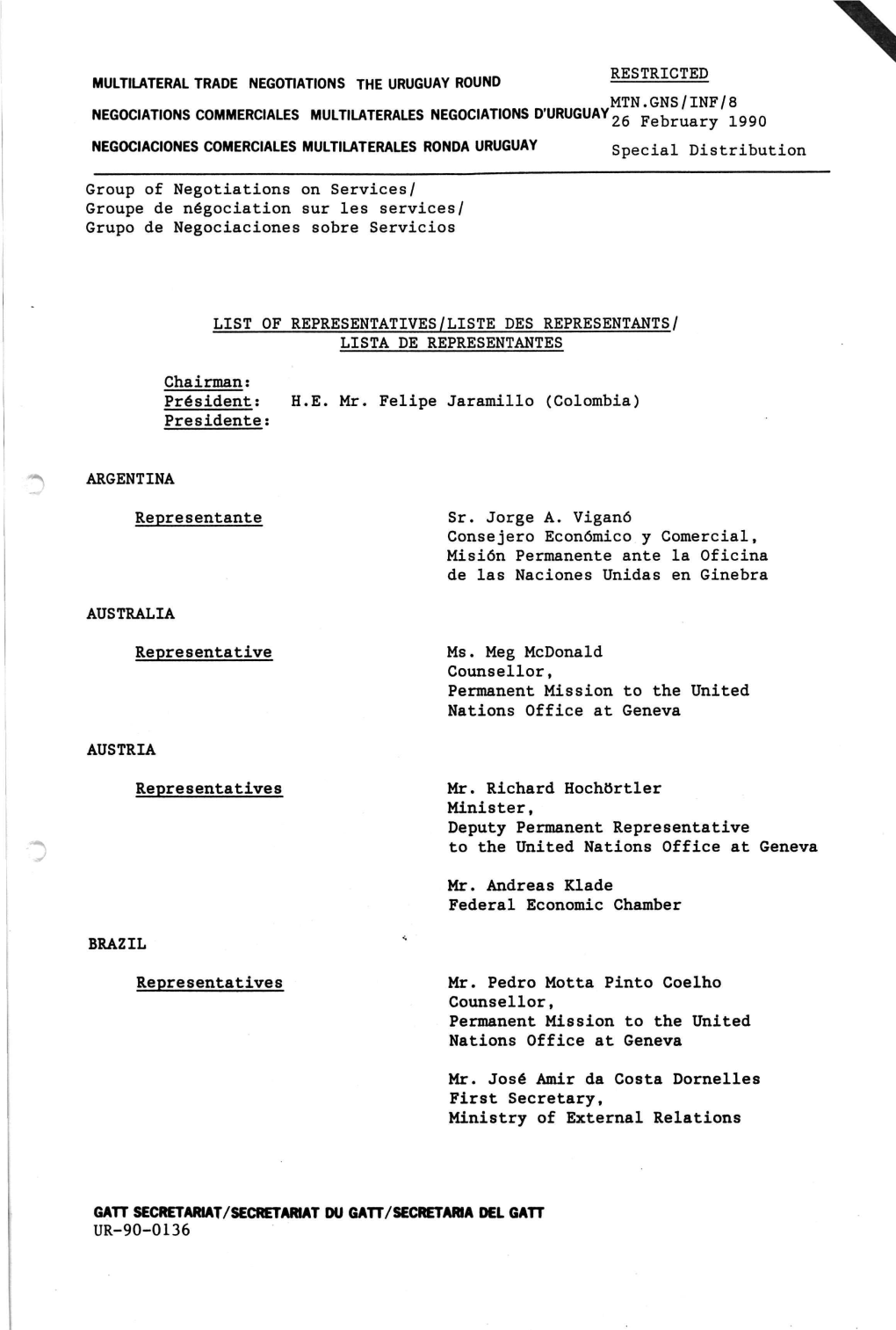 RESTRICTED MTN.GNS/INF/8 26 February 1990 Special Distribution